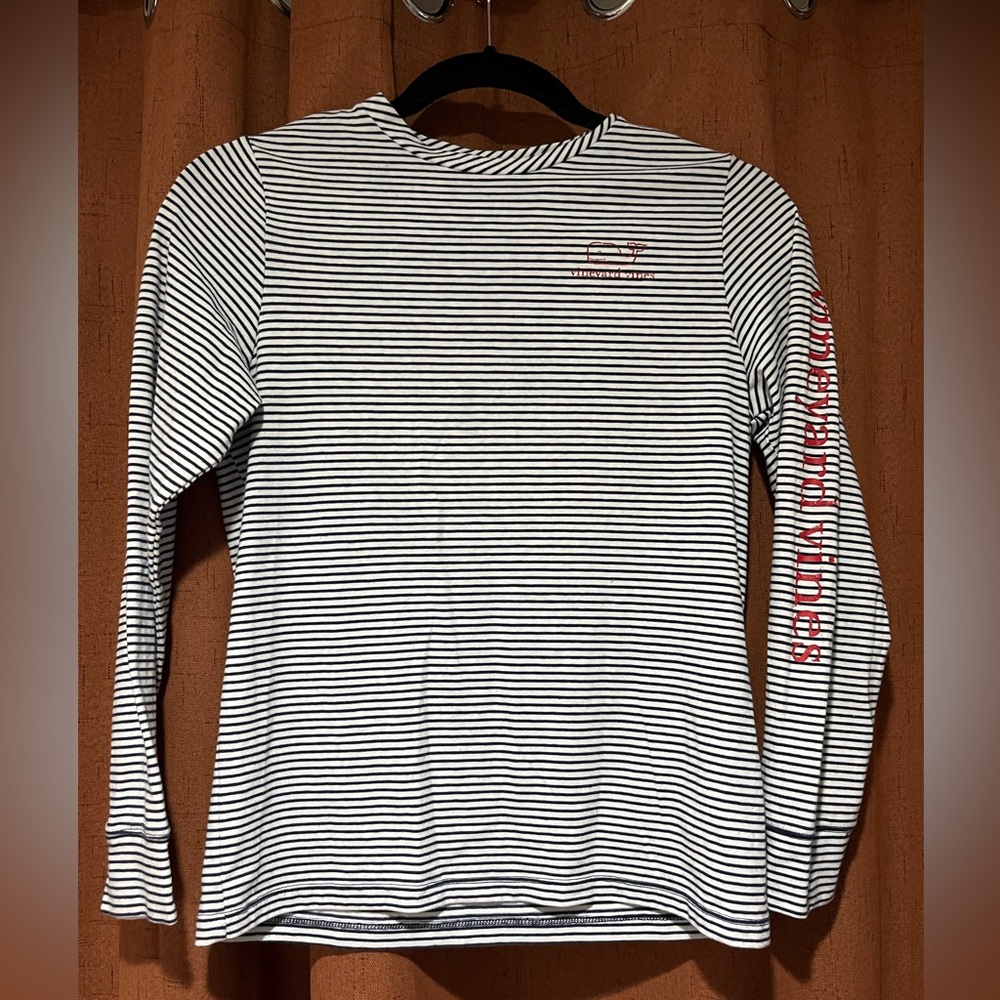 Vineyard Vines Striped Long Sleeve Tee with Red Accents
